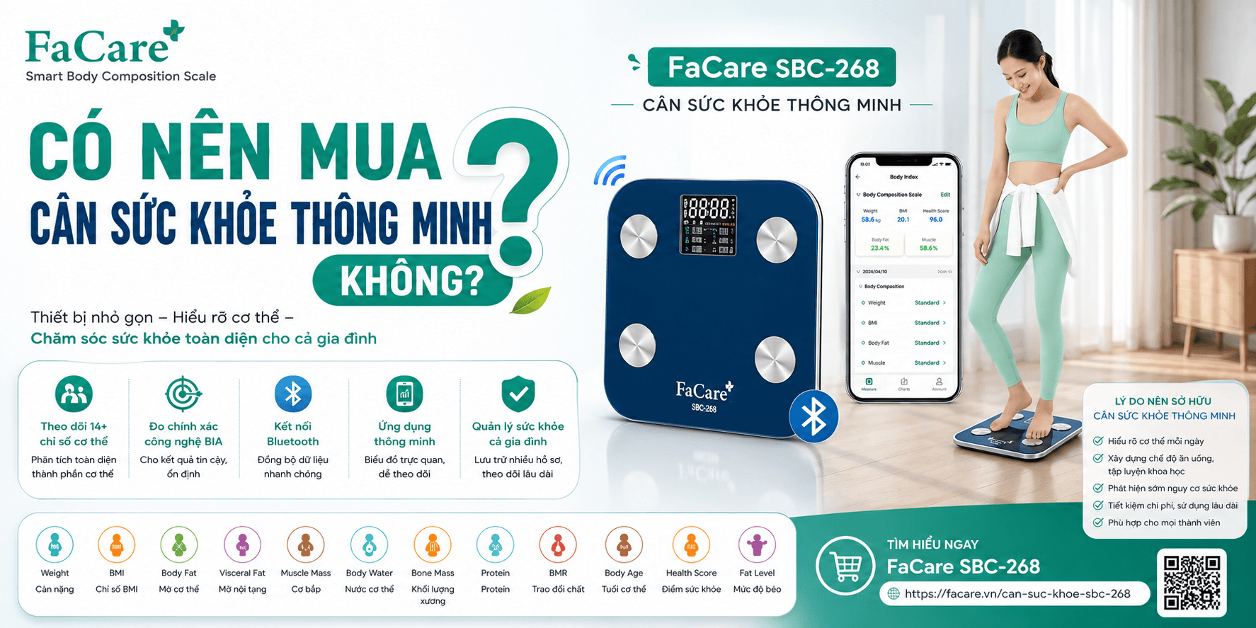 Cân sức khỏe thông minh FaCare SBC-268